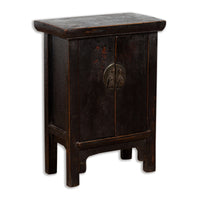 Chinese Qing Dynasty 19th Century Side Cabinet with Distressed Black Lacquer