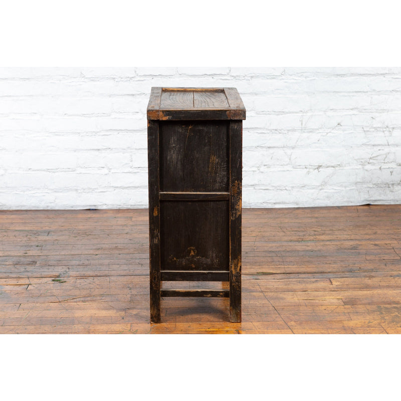 Chinese Qing Dynasty 19th Century Side Cabinet with Distressed Black Lacquer - Antique Chinese and Vintage Asian Furniture for Sale at FEA Home