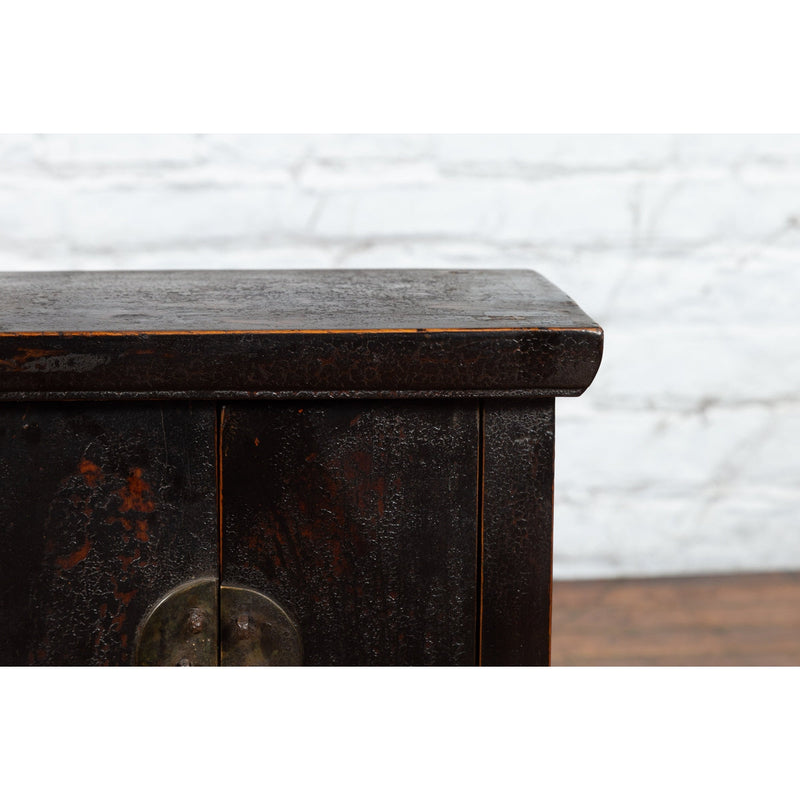 Chinese Qing Dynasty 19th Century Side Cabinet with Distressed Black Lacquer - Antique Chinese and Vintage Asian Furniture for Sale at FEA Home