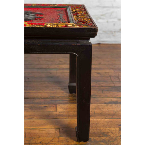 Chinese Antique Shop Sign with Calligraphy Made into a Black Coffee Table