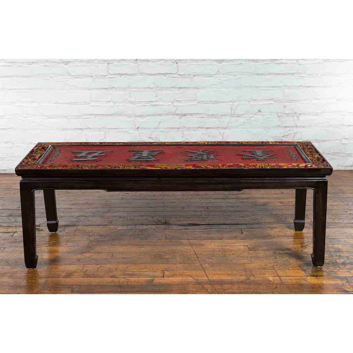 Antique Chinese Shop Sign with Calligraphy Made into a Black Coffee Table-18. Asian &amp; Chinese Furniture, Art, Antiques, Vintage Home Décor for sale at FEA Home