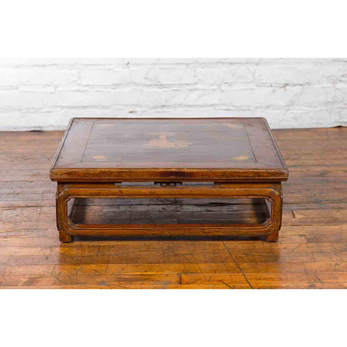 Qing Dynasty 19th Century Chinese Low Kang Coffee Table with Painted Décor-4. Asian &amp; Chinese Furniture, Art, Antiques, Vintage Home Décor for sale at FEA Home