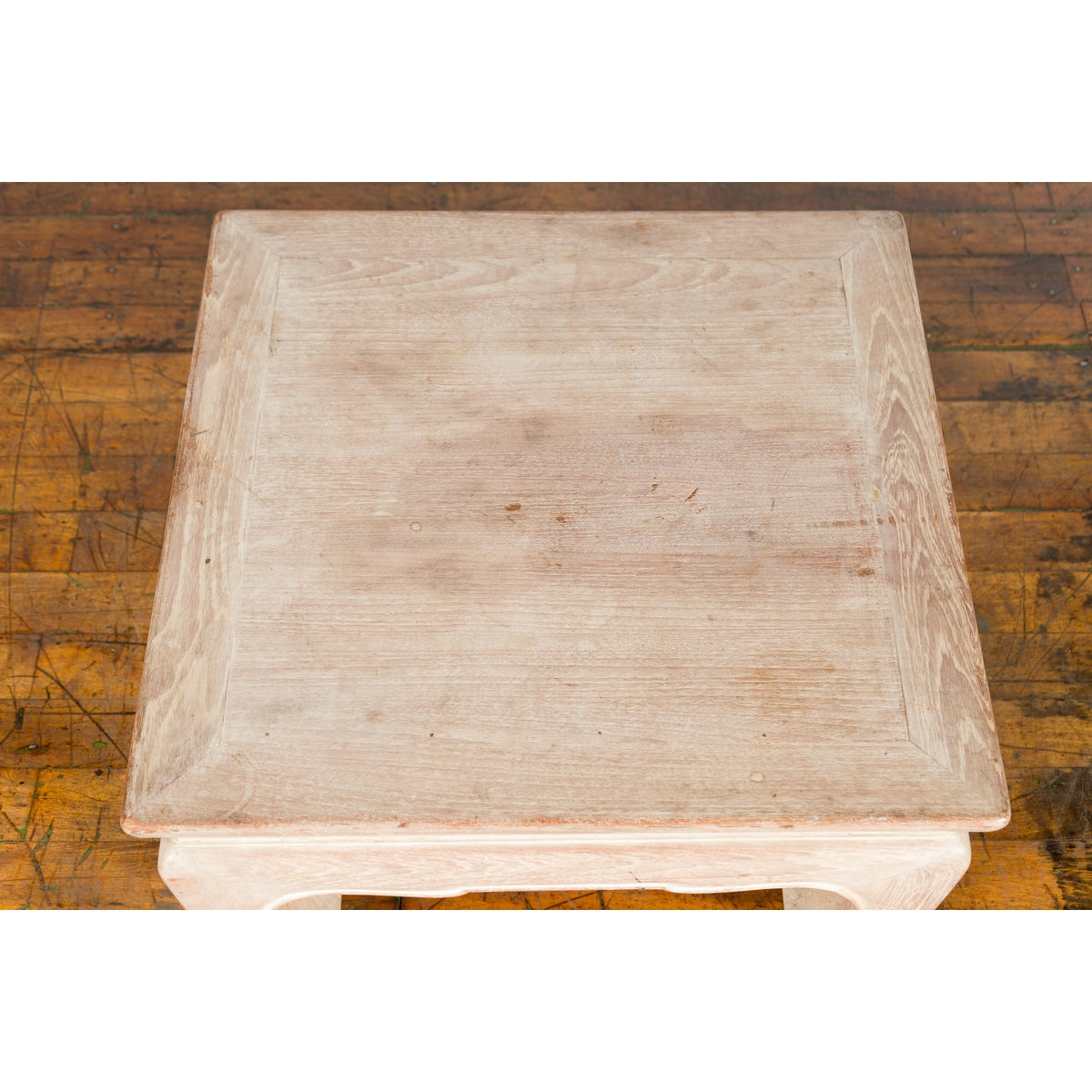 Vintage Thai Whitewashed Low Drinks Table with Carved Apron and Chow Legs-10. Asian &amp; Chinese Furniture, Art, Antiques, Vintage Home Décor for sale at FEA Home