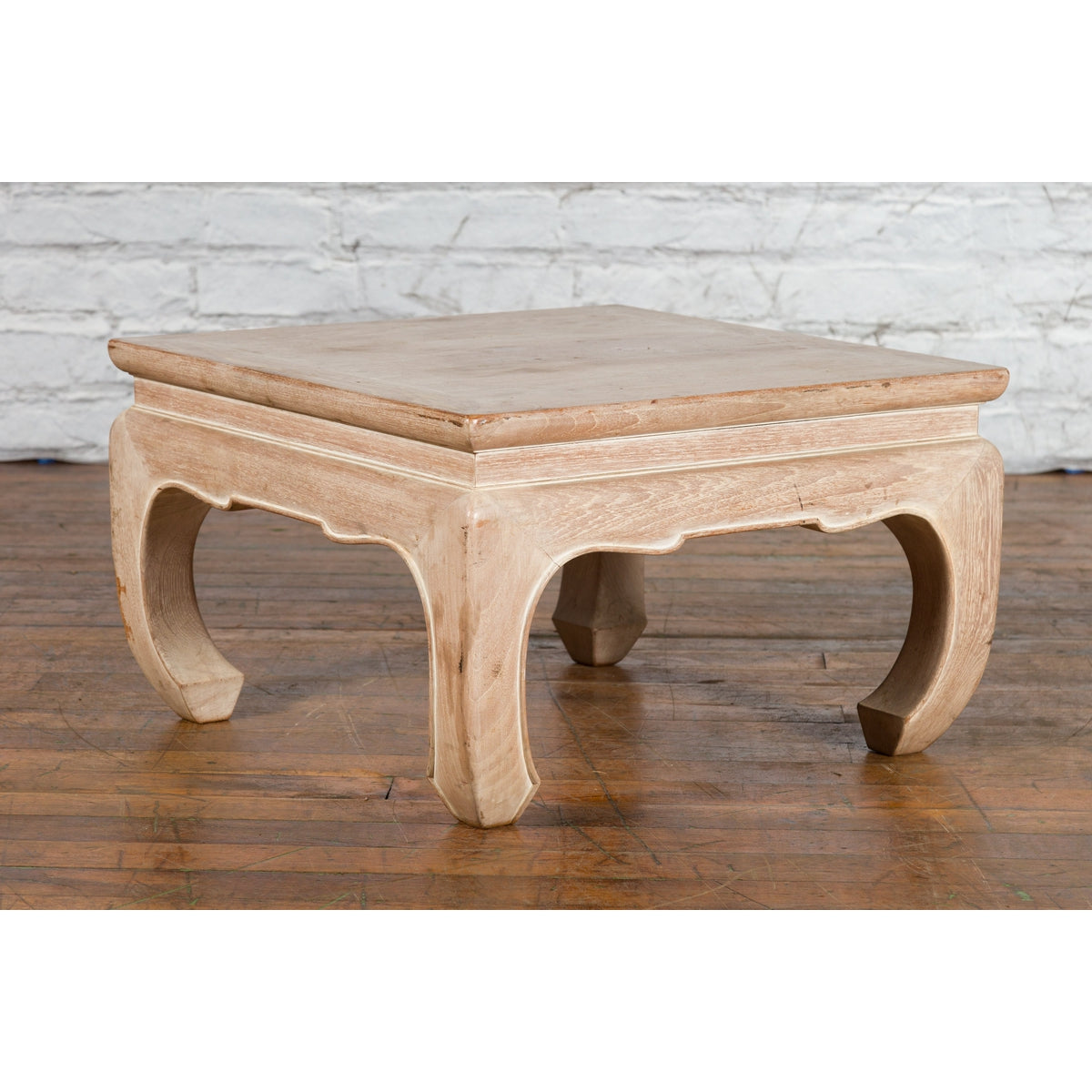 Vintage Thai Whitewashed Low Drinks Table with Carved Apron and Chow Legs-2. Asian & Chinese Furniture, Art, Antiques, Vintage Home Décor for sale at FEA Home