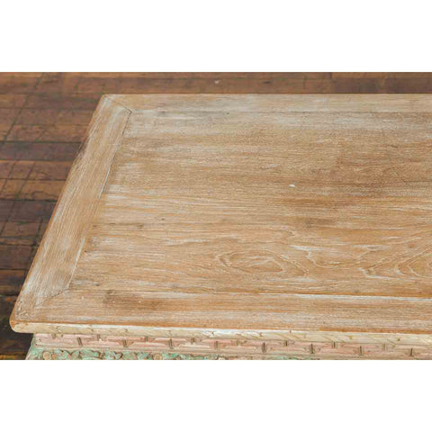 Thai Contemporary Teak Wood Coffee Table with Carved and Painted Floral Motifs