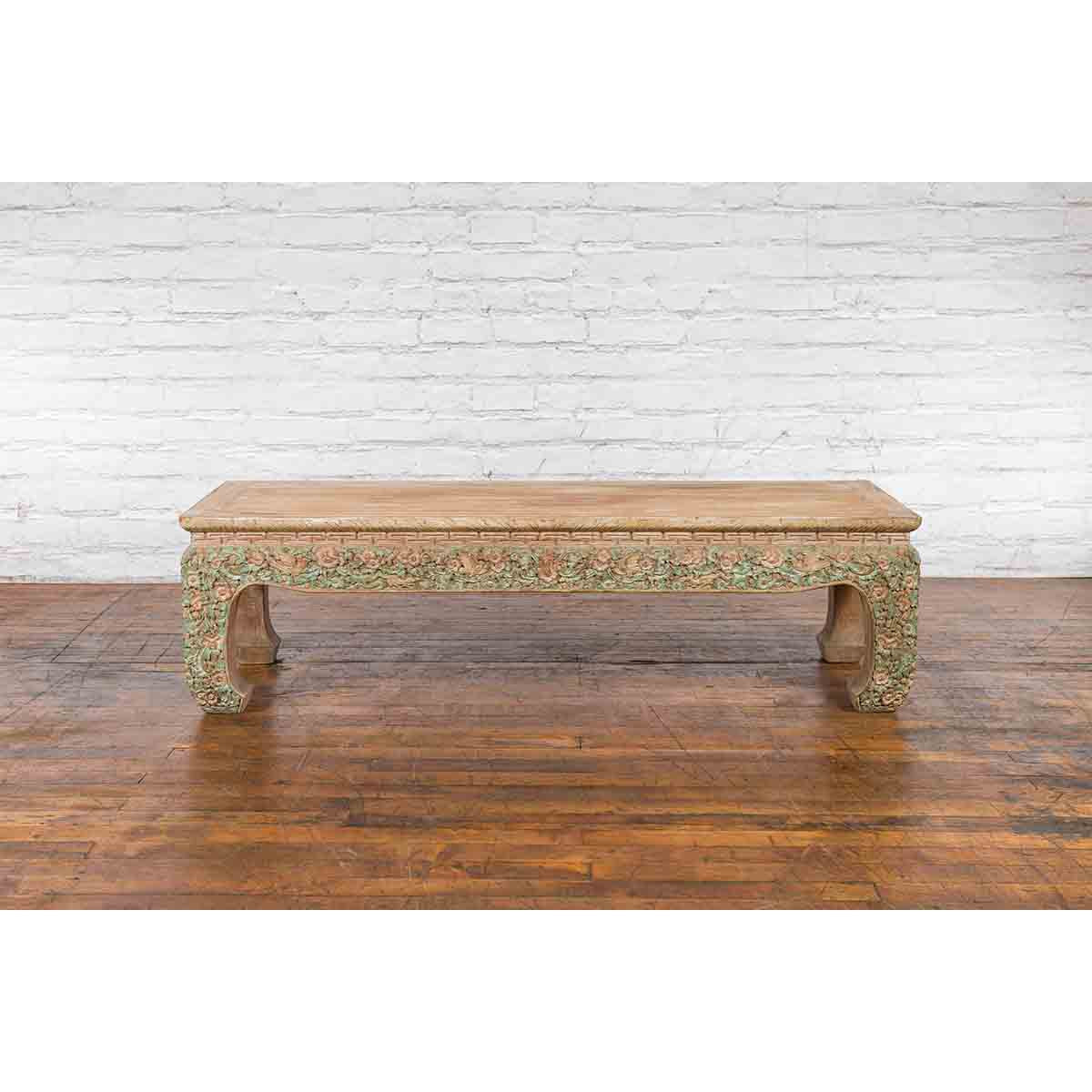 Contemporary Teak Wood Coffee Table with Painted Floral Design-5. Asian &amp; Chinese Furniture, Art, Antiques, Vintage Home Décor for sale at FEA Home