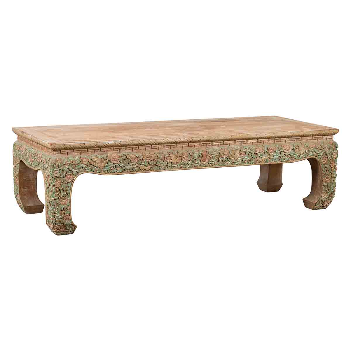 Contemporary Teak Wood Coffee Table with Painted Floral Design-1. Asian & Chinese Furniture, Art, Antiques, Vintage Home Décor for sale at FEA Home
