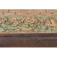 Thai Contemporary Teak Wood Coffee Table with Carved and Painted Floral Motifs
