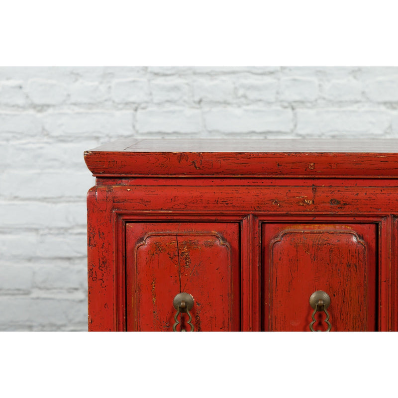 Chinese Qing Dynasty 19th Century Red Lacquer Side Chest with Five Drawers-YN1434-6. Asian & Chinese Furniture, Art, Antiques, Vintage Home Décor for sale at FEA Home