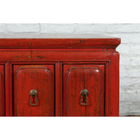 Chinese Qing Dynasty 19th Century Red Lacquer Side Chest with Five Drawers