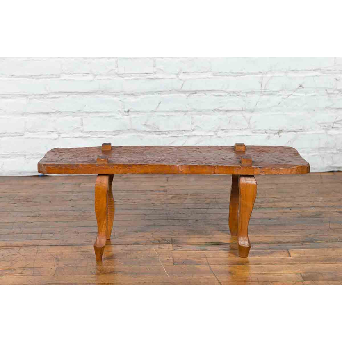 Javanese Arts &amp; Crafts Teak Table with Recessed Legs and Distressed Appearance-6. Asian &amp; Chinese Furniture, Art, Antiques, Vintage Home Décor for sale at FEA Home