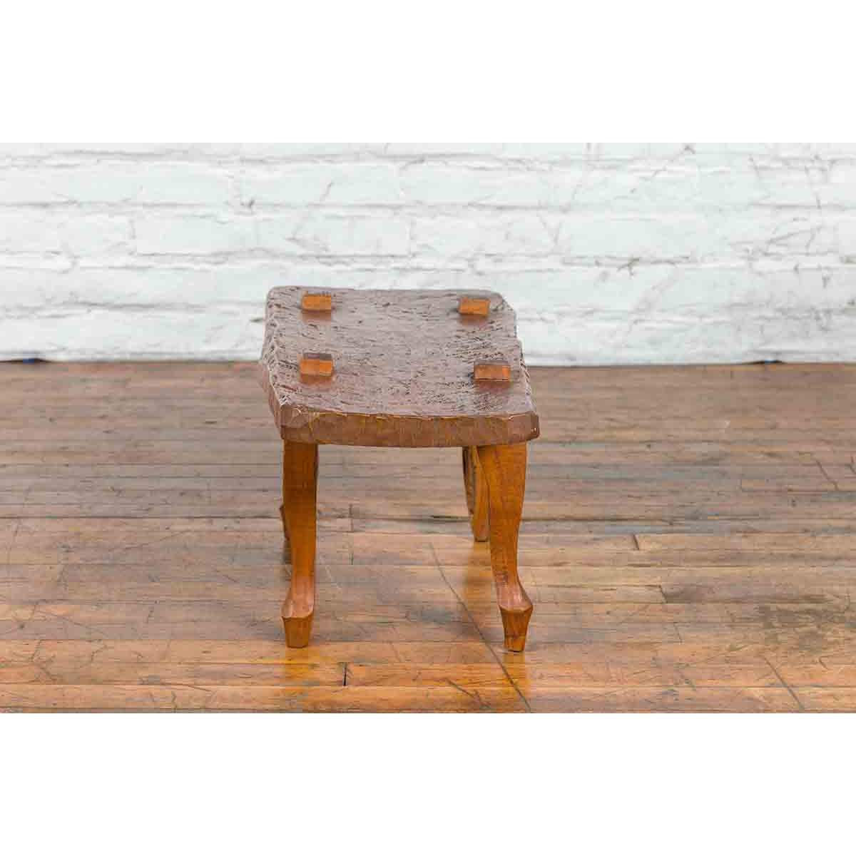 Javanese Arts &amp; Crafts Teak Table with Recessed Legs and Distressed Appearance-14. Asian &amp; Chinese Furniture, Art, Antiques, Vintage Home Décor for sale at FEA Home