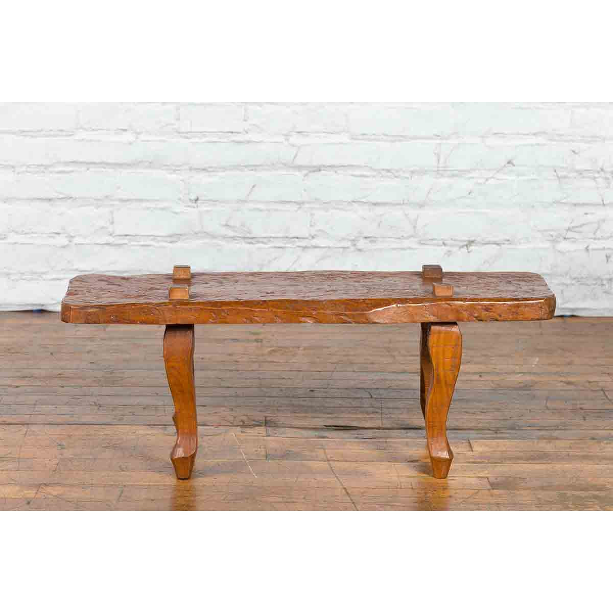 Javanese Arts &amp; Crafts Teak Table with Recessed Legs and Distressed Appearance-4. Asian &amp; Chinese Furniture, Art, Antiques, Vintage Home Décor for sale at FEA Home