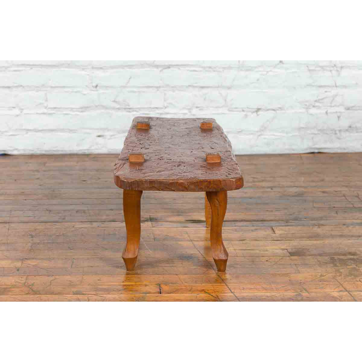 Javanese Arts &amp; Crafts Teak Table with Recessed Legs and Distressed Appearance-5. Asian &amp; Chinese Furniture, Art, Antiques, Vintage Home Décor for sale at FEA Home