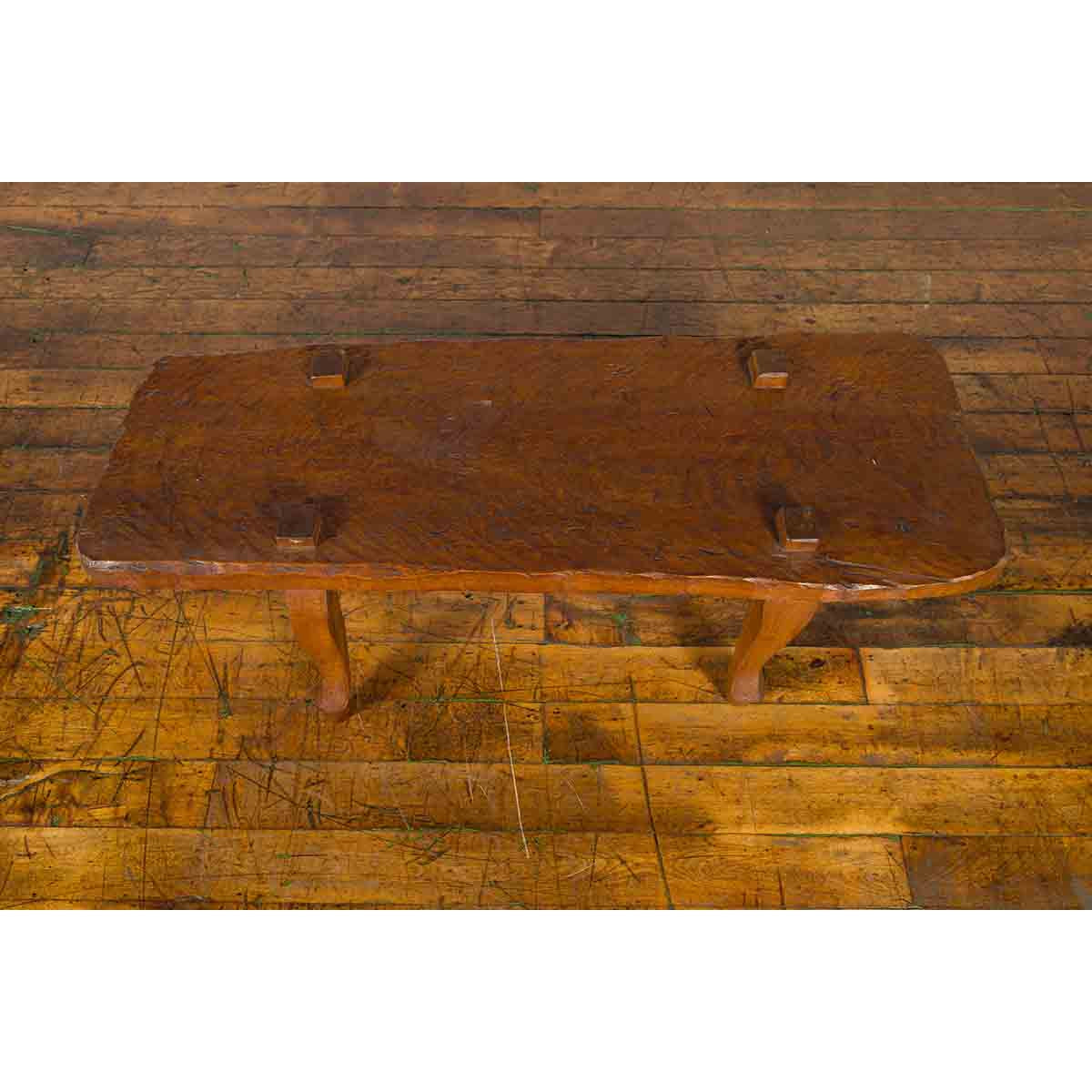 Javanese Arts &amp; Crafts Teak Table with Recessed Legs and Distressed Appearance-7. Asian &amp; Chinese Furniture, Art, Antiques, Vintage Home Décor for sale at FEA Home