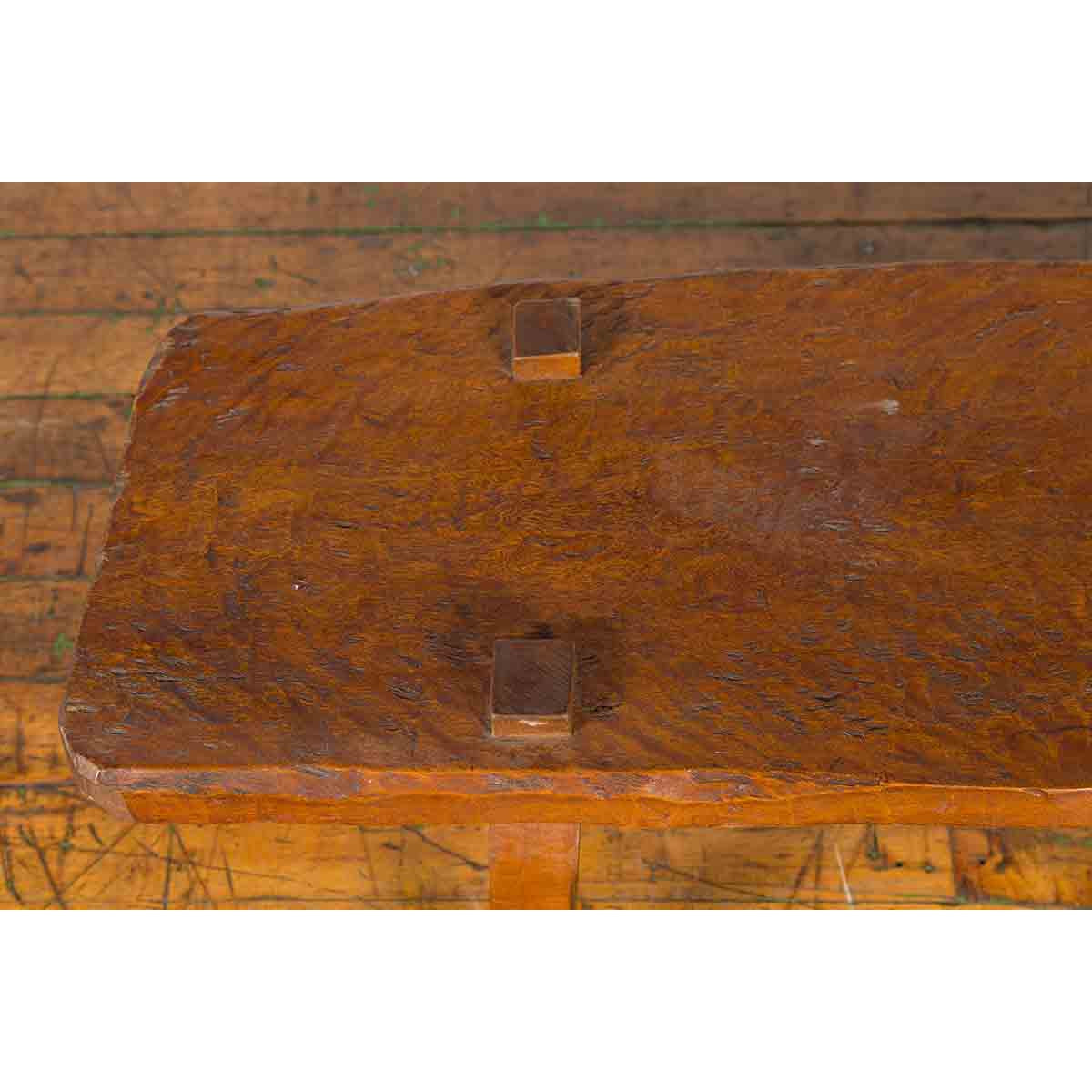 Javanese Arts &amp; Crafts Teak Table with Recessed Legs and Distressed Appearance-8. Asian &amp; Chinese Furniture, Art, Antiques, Vintage Home Décor for sale at FEA Home