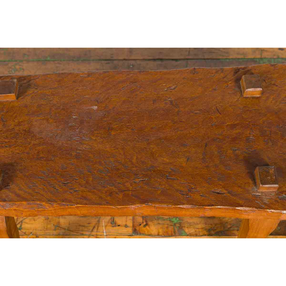Javanese Arts &amp; Crafts Teak Table with Recessed Legs and Distressed Appearance-9. Asian &amp; Chinese Furniture, Art, Antiques, Vintage Home Décor for sale at FEA Home