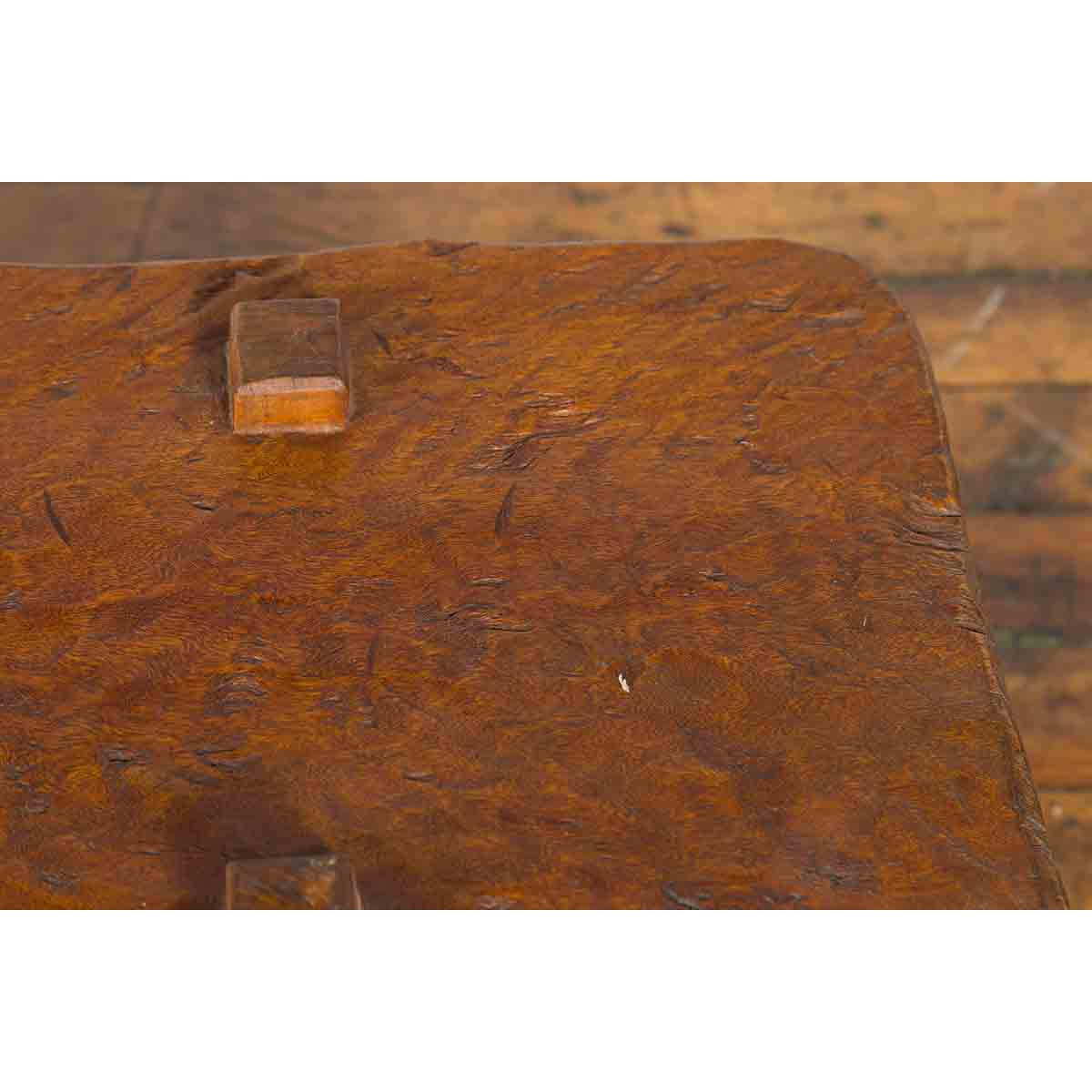 Javanese Arts &amp; Crafts Teak Table with Recessed Legs and Distressed Appearance-10. Asian &amp; Chinese Furniture, Art, Antiques, Vintage Home Décor for sale at FEA Home