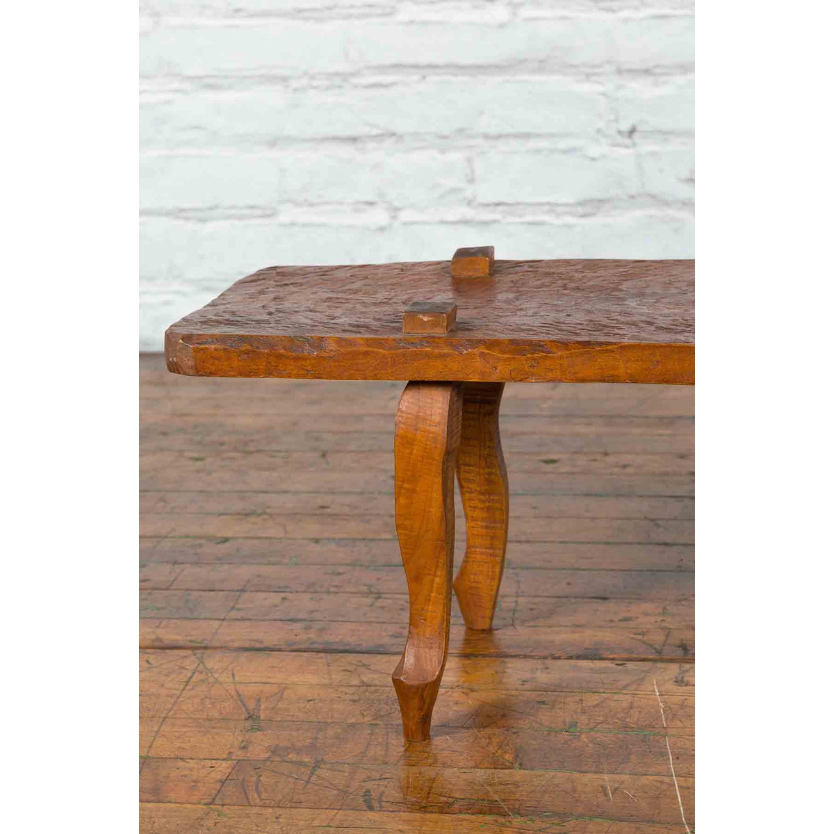 Javanese Arts &amp; Crafts Teak Table with Recessed Legs and Distressed Appearance-12. Asian &amp; Chinese Furniture, Art, Antiques, Vintage Home Décor for sale at FEA Home