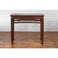 Chinese Qing Dynasty 19th Century Elm Wine Table with Humpback Stretchers
