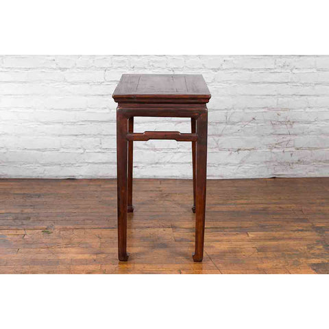 Chinese Qing Dynasty 19th Century Elm Wine Table with Humpback Stretchers