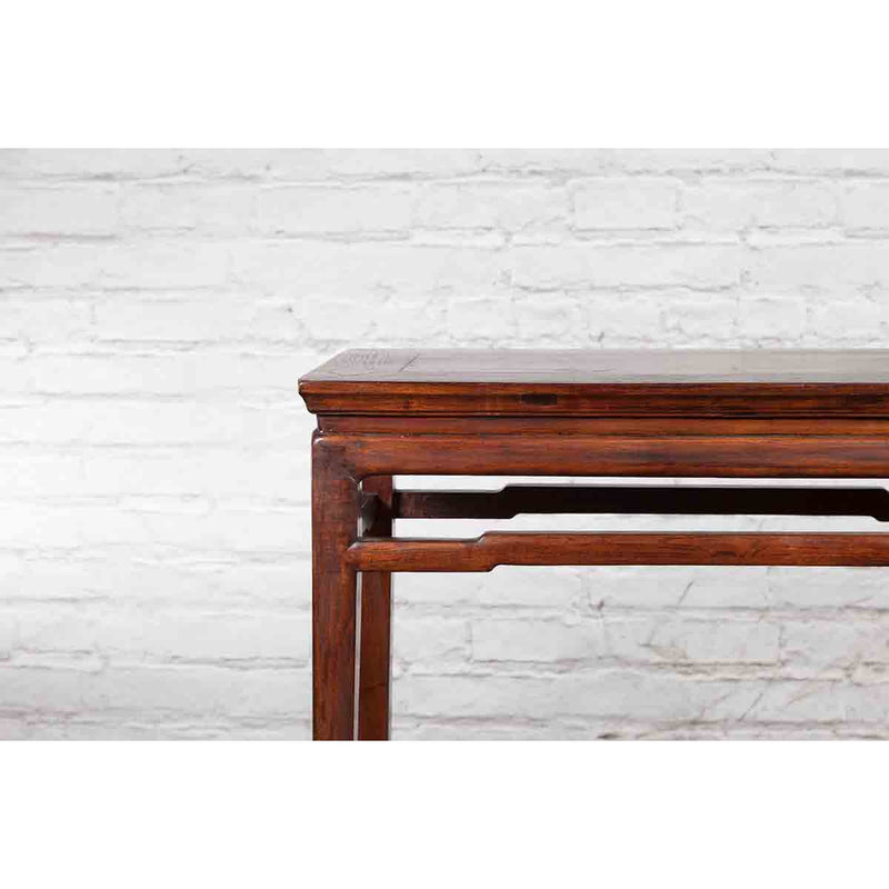 Chinese Qing Dynasty 19th Century Elm Wine Table with Humpback Stretchers