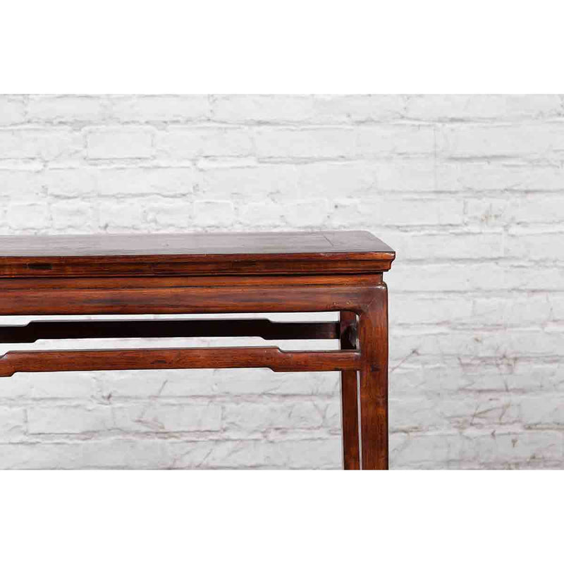 Chinese Qing Dynasty 19th Century Elm Wine Table with Humpback Stretchers