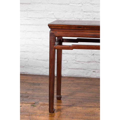Chinese Qing Dynasty 19th Century Elm Wine Table with Humpback Stretchers