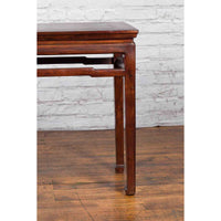 Chinese Qing Dynasty 19th Century Elm Wine Table with Humpback Stretchers