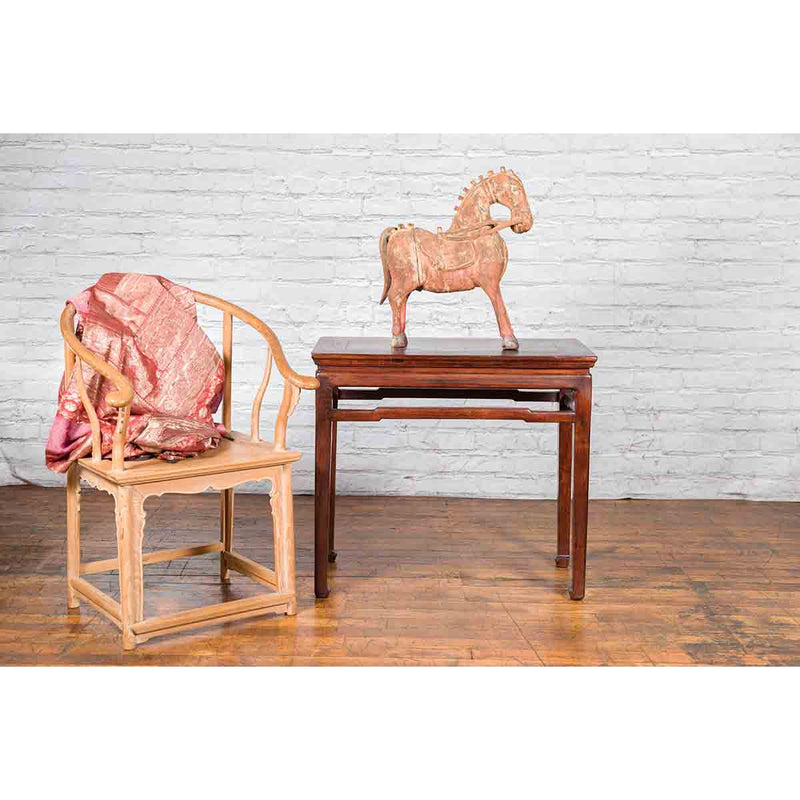 Chinese Qing Dynasty 19th Century Elm Wine Table with Humpback Stretchers
