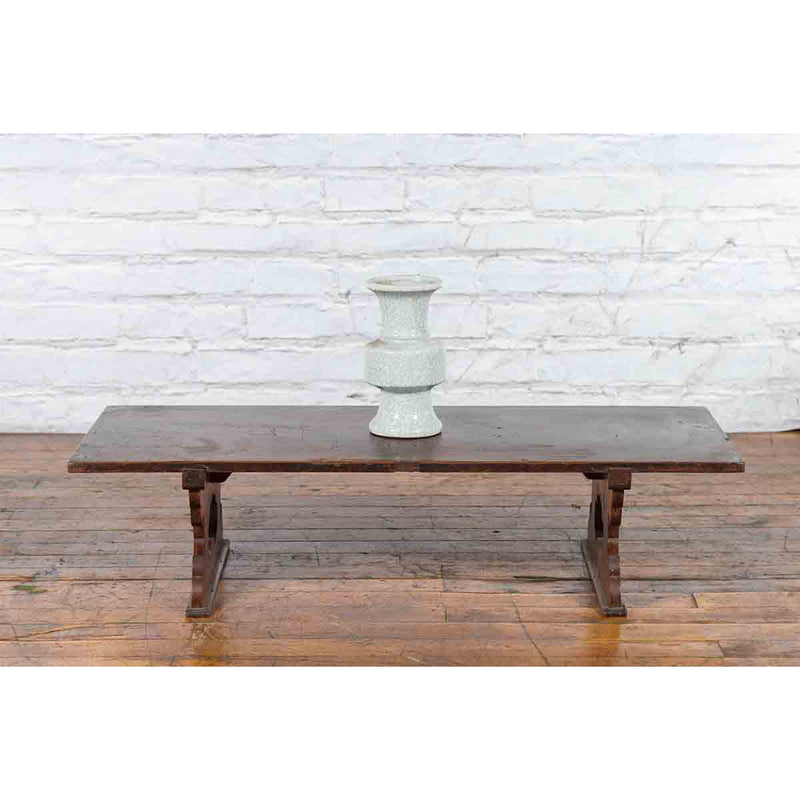 Japanese Meiji Period Low Table with Recessed Legs and Open Carved Cutout Legs