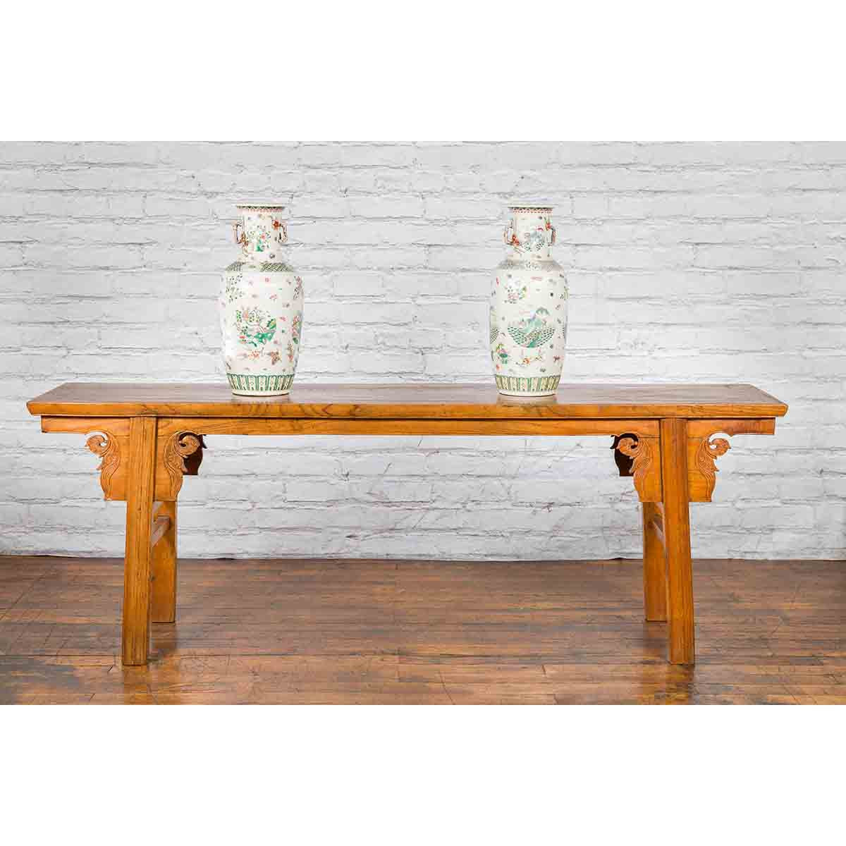 Chinese Qing Dynasty Shandong Altar Console Table with Carved Scrolling Motifs-10. Asian &amp; Chinese Furniture, Art, Antiques, Vintage Home Décor for sale at FEA Home