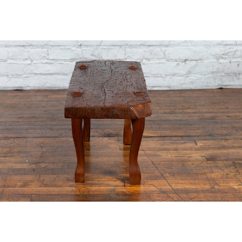 Javanese Arts and Crafts Teak Table with Recessed Legs and Distressed Appearance-YN1490-10. Asian & Chinese Furniture, Art, Antiques, Vintage Home Décor for sale at FEA Home