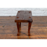 Javanese Arts and Crafts Teak Table with Recessed Legs and Distressed Appearance