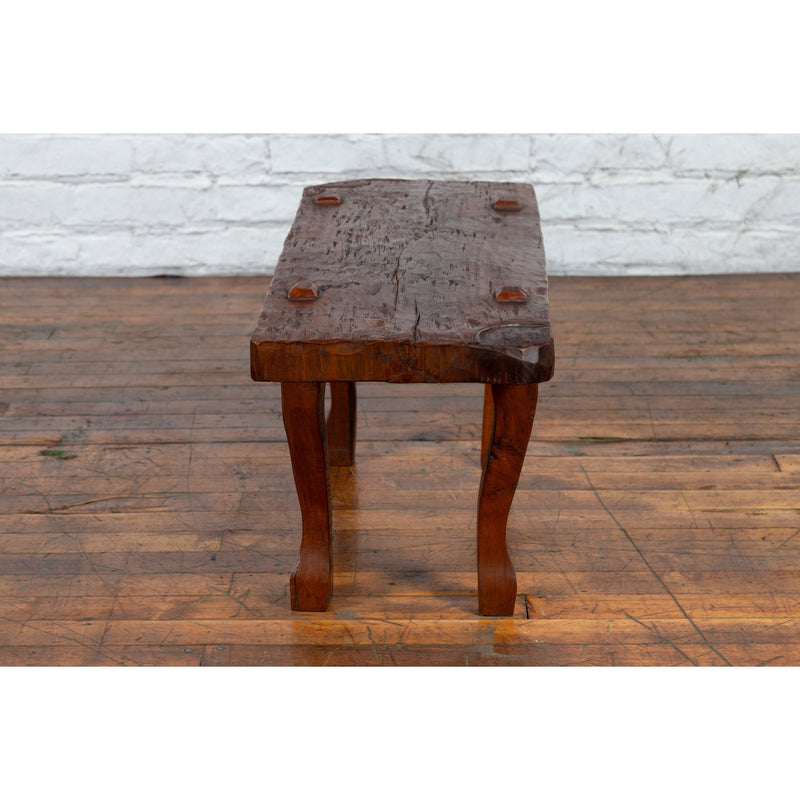 Javanese Arts and Crafts Teak Table with Recessed Legs and Distressed Appearance-YN1490-12. Asian & Chinese Furniture, Art, Antiques, Vintage Home Décor for sale at FEA Home