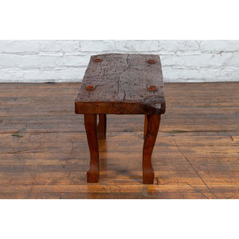 Javanese Arts and Crafts Teak Table with Recessed Legs and Distressed Appearance-YN1490-12. Asian & Chinese Furniture, Art, Antiques, Vintage Home Décor for sale at FEA Home