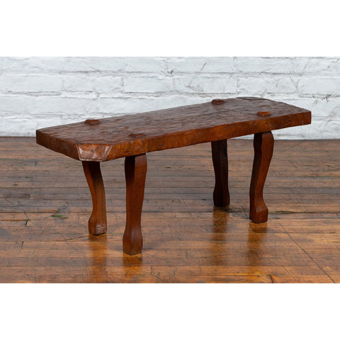 Javanese Arts and Crafts Teak Table with Recessed Legs and Distressed Appearance-YN1490-3. Asian & Chinese Furniture, Art, Antiques, Vintage Home Décor for sale at FEA Home