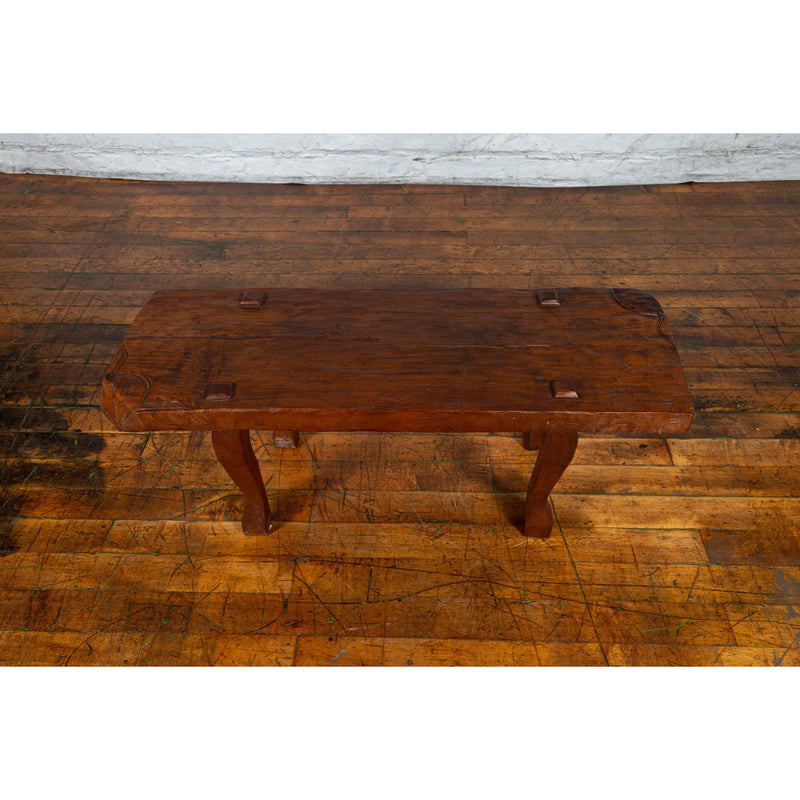 Javanese Arts and Crafts Teak Table with Recessed Legs and Distressed Appearance-YN1490-9. Asian & Chinese Furniture, Art, Antiques, Vintage Home Décor for sale at FEA Home