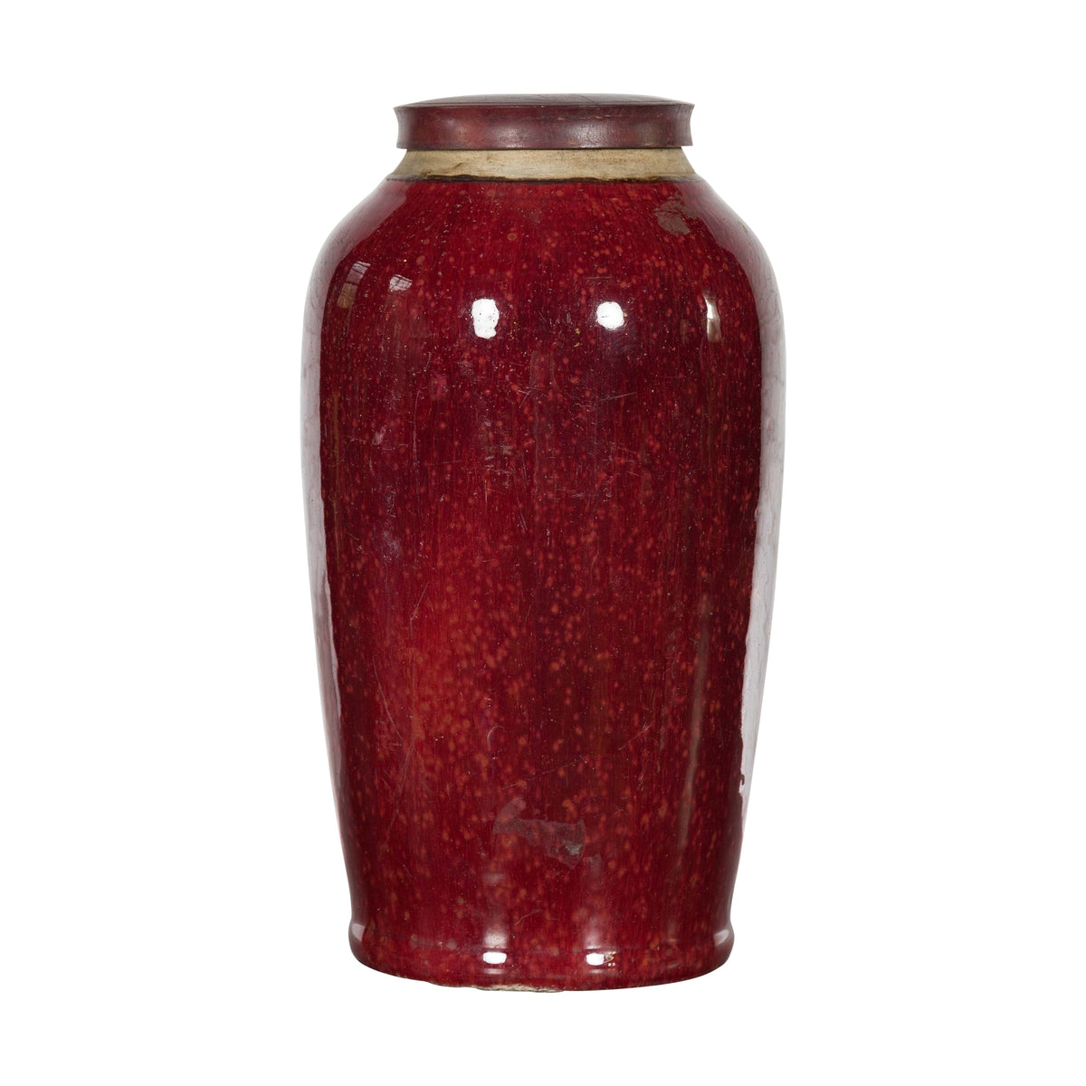 Chinese Qing Dynasty 18th or 19th Century Oxblood Jar with Circular Lid-1. Asian & Chinese Furniture, Art, Antiques, Vintage Home Décor for sale at FEA Home