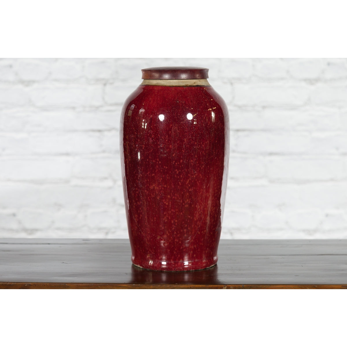 Chinese Qing Dynasty 18th or 19th Century Oxblood Jar with Circular Lid-10. Asian &amp; Chinese Furniture, Art, Antiques, Vintage Home Décor for sale at FEA Home