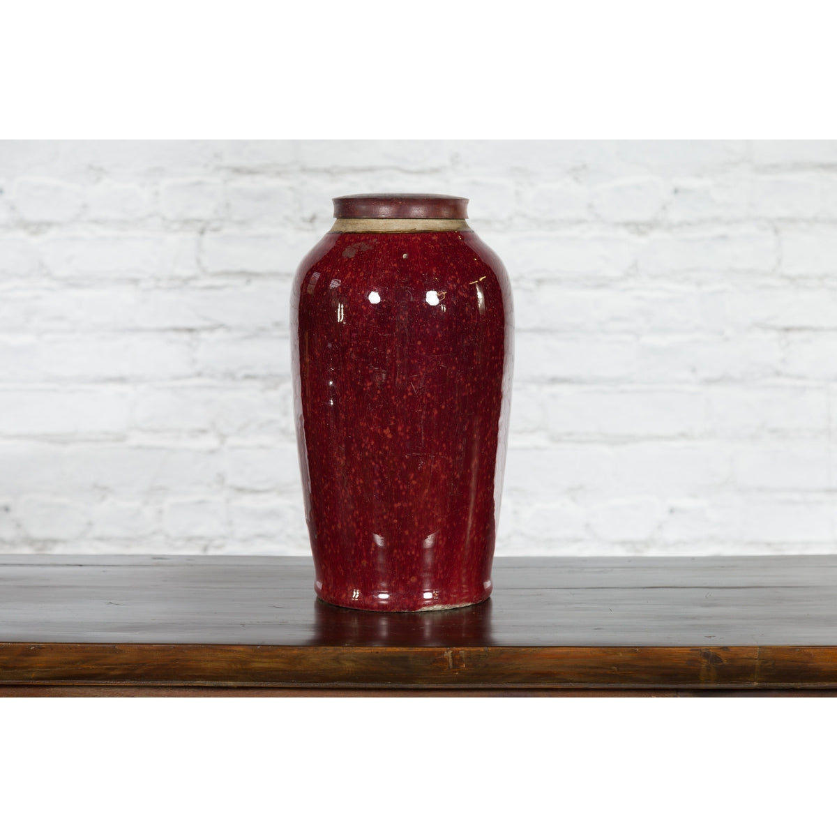 Chinese Qing Dynasty 18th or 19th Century Oxblood Jar with Circular Lid-3. Asian &amp; Chinese Furniture, Art, Antiques, Vintage Home Décor for sale at FEA Home