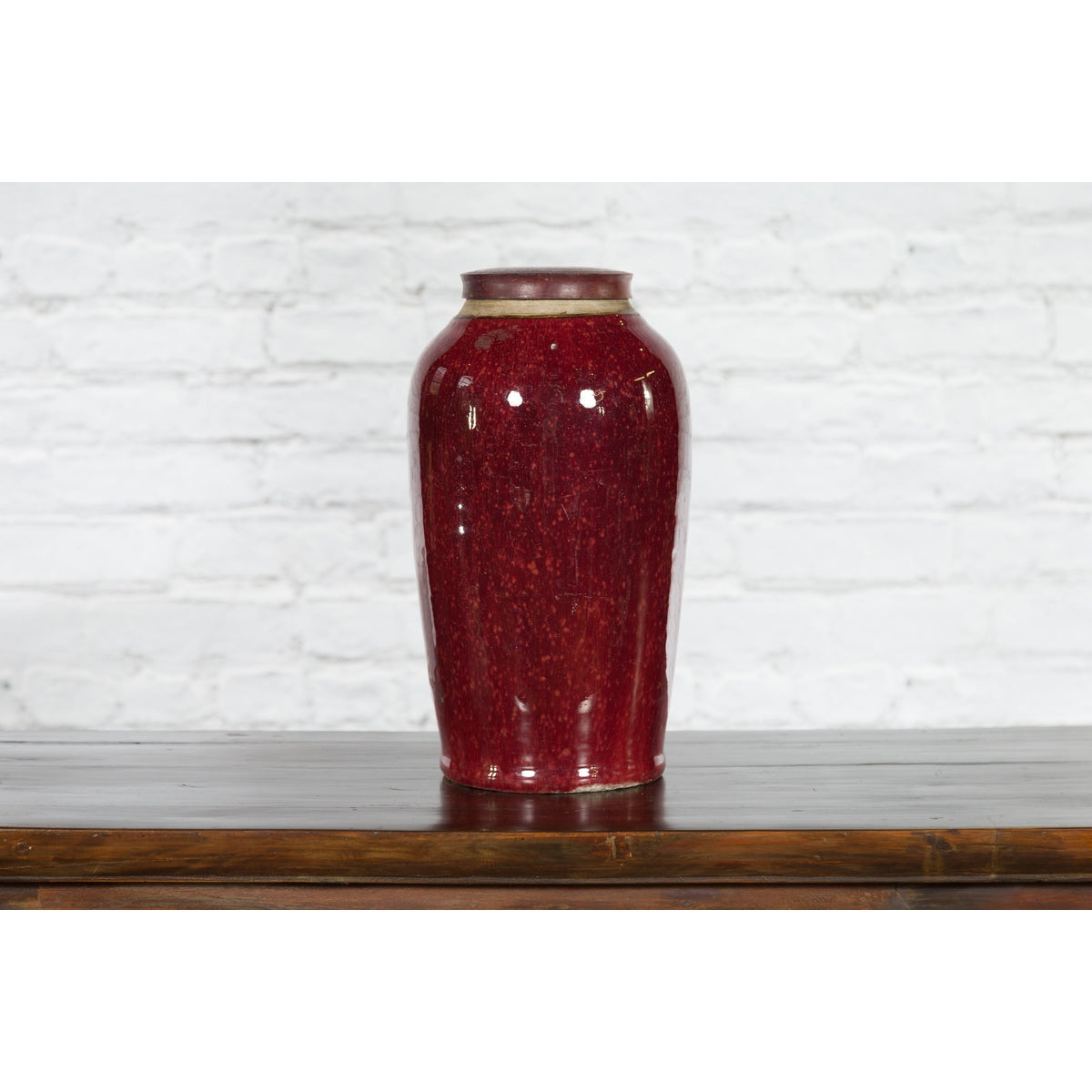 Chinese Qing Dynasty 18th or 19th Century Oxblood Jar with Circular Lid-4. Asian &amp; Chinese Furniture, Art, Antiques, Vintage Home Décor for sale at FEA Home