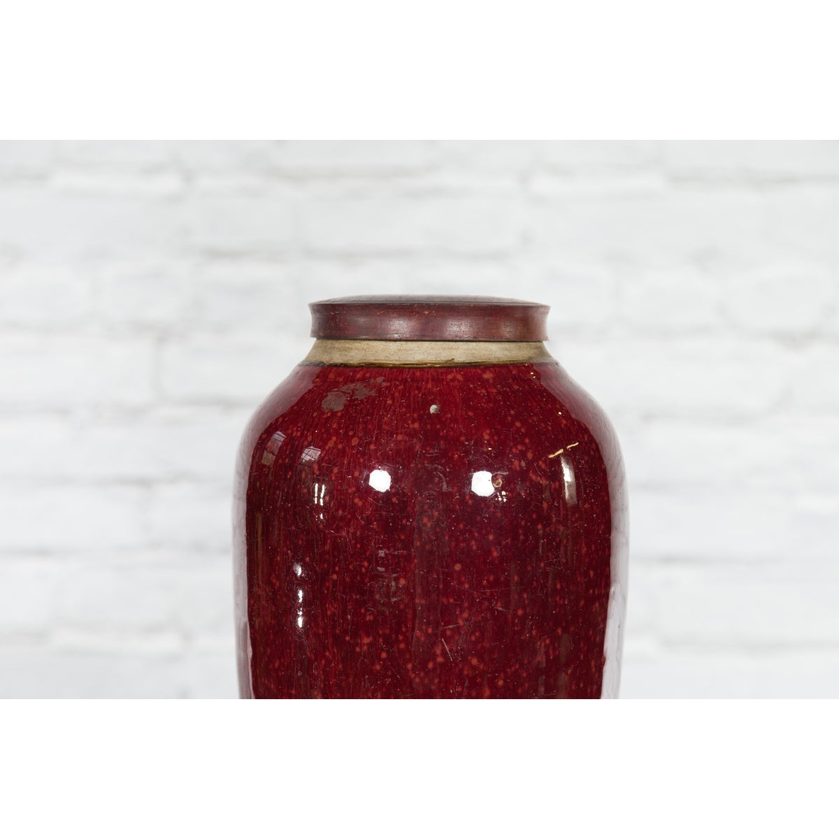 Chinese Qing Dynasty 18th or 19th Century Oxblood Jar with Circular Lid-5. Asian &amp; Chinese Furniture, Art, Antiques, Vintage Home Décor for sale at FEA Home