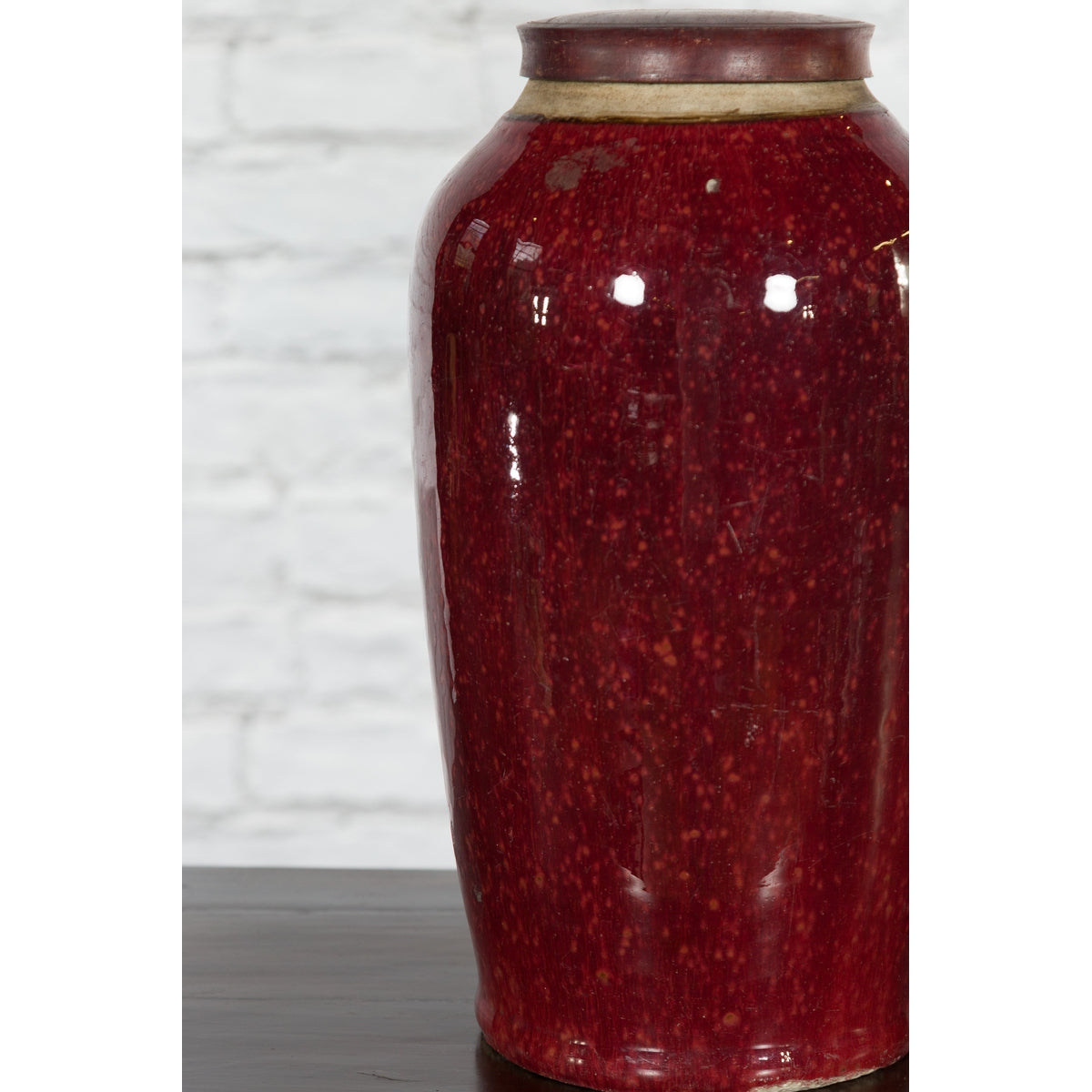 Chinese Qing Dynasty 18th or 19th Century Oxblood Jar with Circular Lid-7. Asian &amp; Chinese Furniture, Art, Antiques, Vintage Home Décor for sale at FEA Home