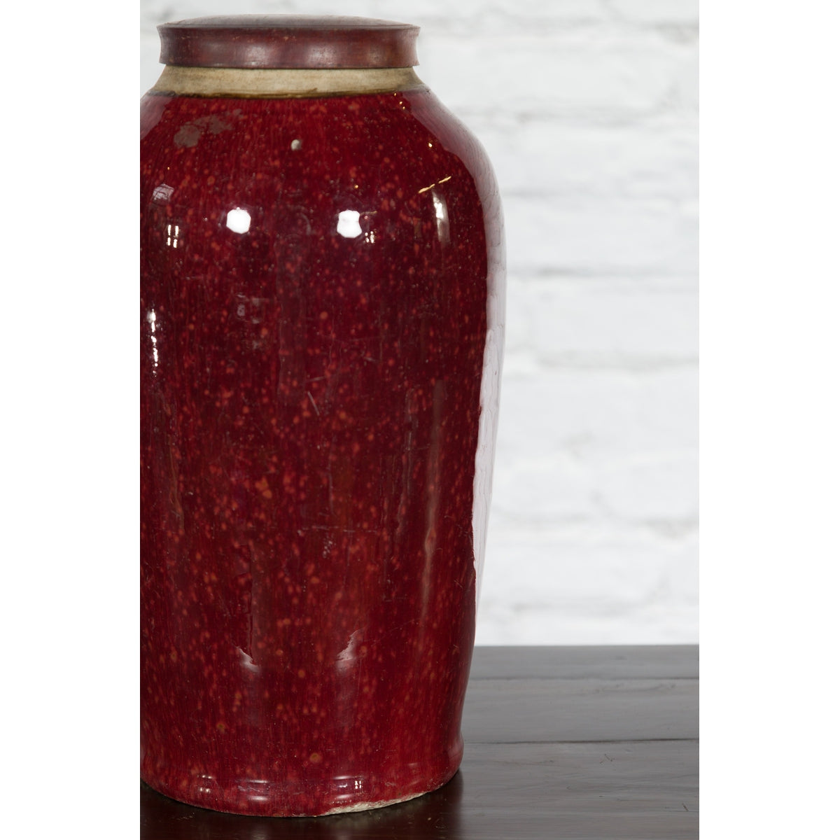 Chinese Qing Dynasty 18th or 19th Century Oxblood Jar with Circular Lid-8. Asian &amp; Chinese Furniture, Art, Antiques, Vintage Home Décor for sale at FEA Home
