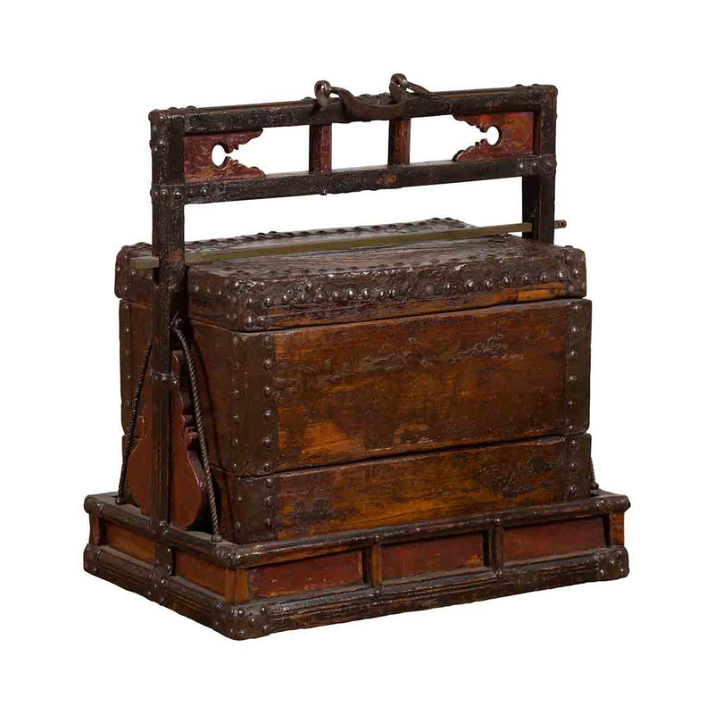 Chinese Qing Dynasty Tiered Wedding Box with Nailheads and Dark Patina- Asian Antiques, Vintage Home Decor & Chinese Furniture - FEA Home