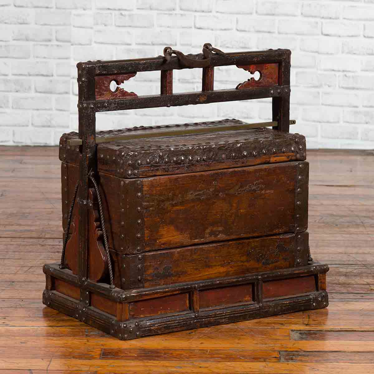 Chinese Qing Dynasty Tiered Wedding Box with Nailheads and Dark Patina-2. Asian & Chinese Furniture, Art, Antiques, Vintage Home Décor for sale at FEA Home