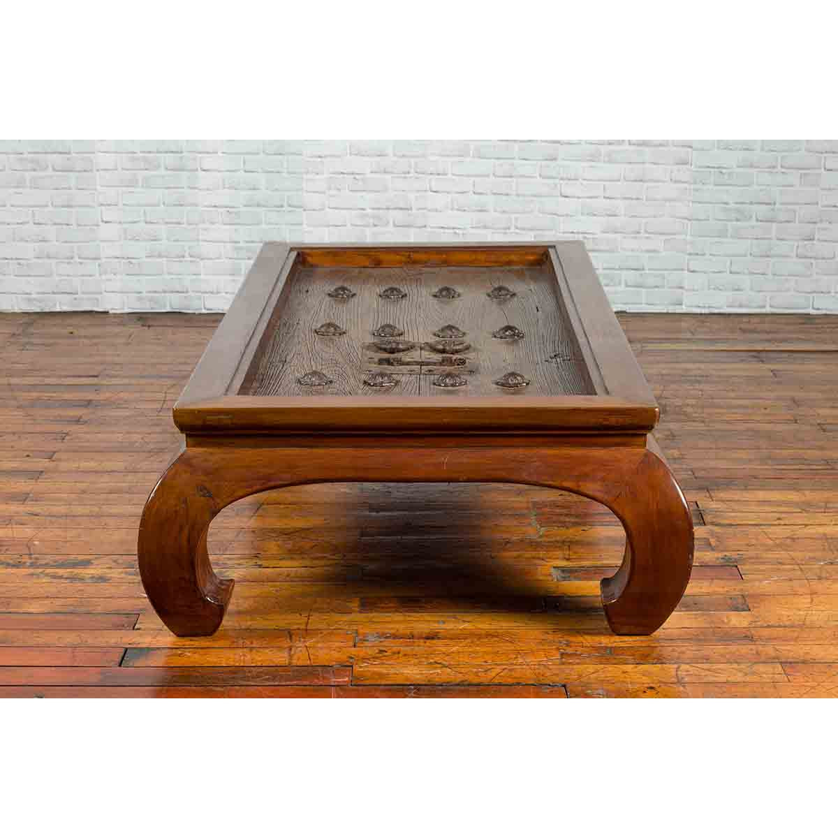 18th or 19th Century Elm Doors with Iron Hardware Made into a Ming Coffee Table-10. Asian &amp; Chinese Furniture, Art, Antiques, Vintage Home Décor for sale at FEA Home