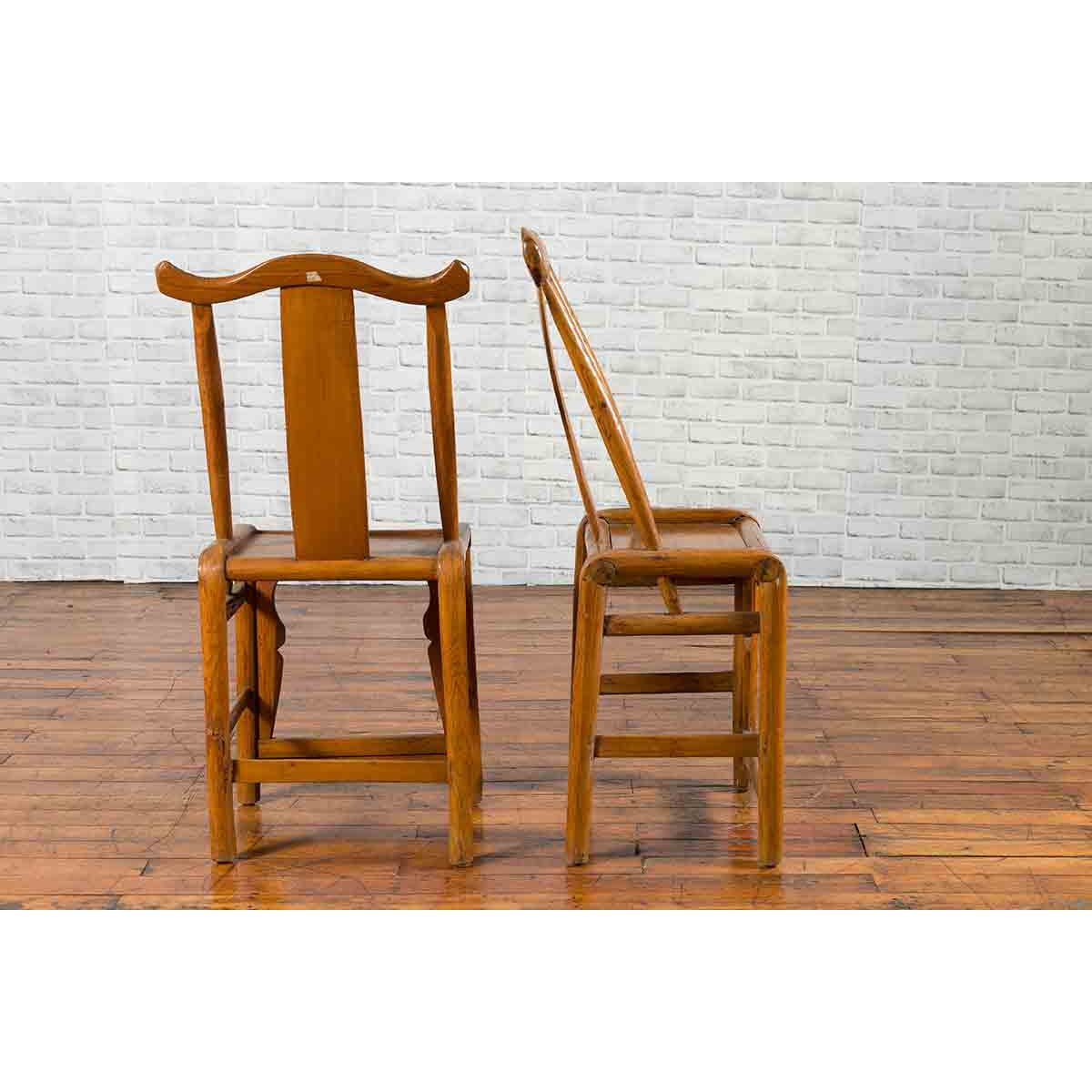 Near Pair of Chinese Qing Dynasty 19th Century Yoke High Back Decorative Chairs-5. Asian &amp; Chinese Furniture, Art, Antiques, Vintage Home Décor for sale at FEA Home