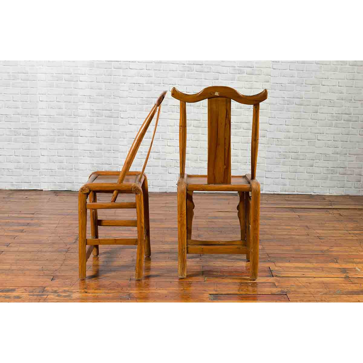 Near Pair of Chinese Qing Dynasty 19th Century Yoke High Back Decorative Chairs-6. Asian &amp; Chinese Furniture, Art, Antiques, Vintage Home Décor for sale at FEA Home